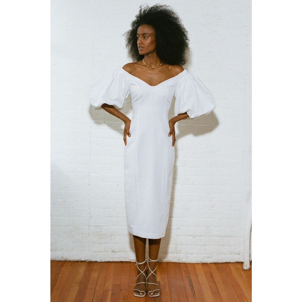 Mara Hoffman White Off-Shoulder Puff-Sleeve Midi Dress